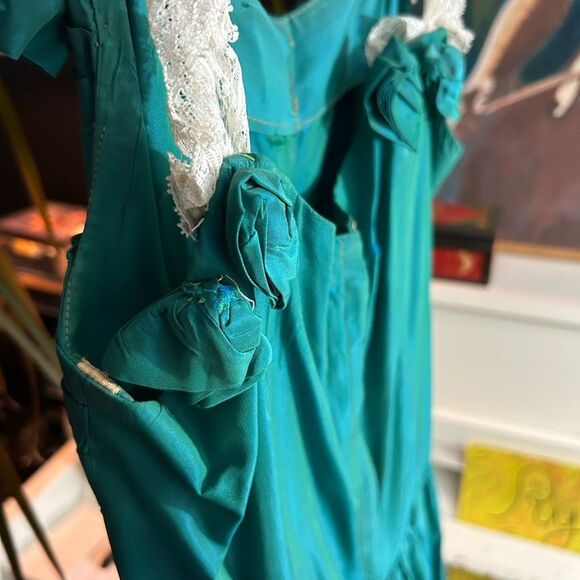Vintage 50s 60s Stunning Teal iridescent Prom Dress Ball Gown Cocktail XS - Picture 15 of 16